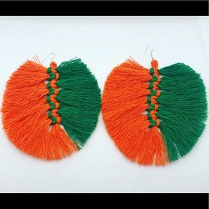 Orange and green fringe earrings